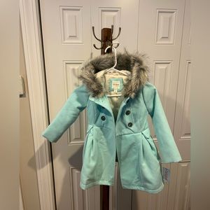 *NEW with tags* cat &jack turquoise pea coat with removable fur trim. XS 4/5